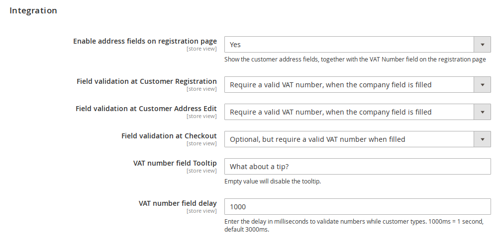 EU VAT Integration Settings