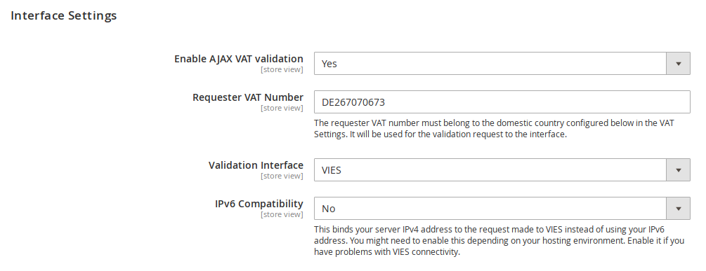 Interface & AJAX settings