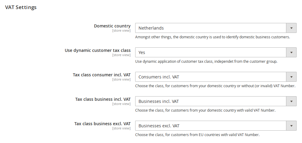 VAT settings