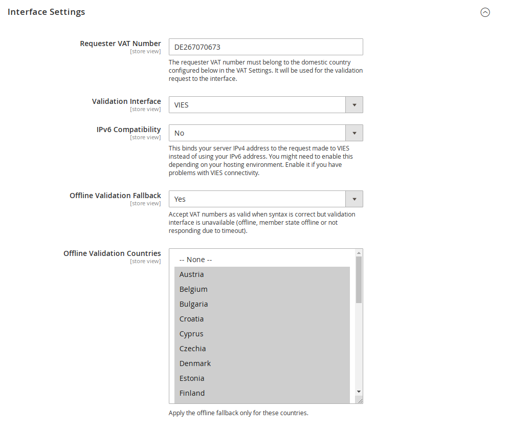 Interface & AJAX settings