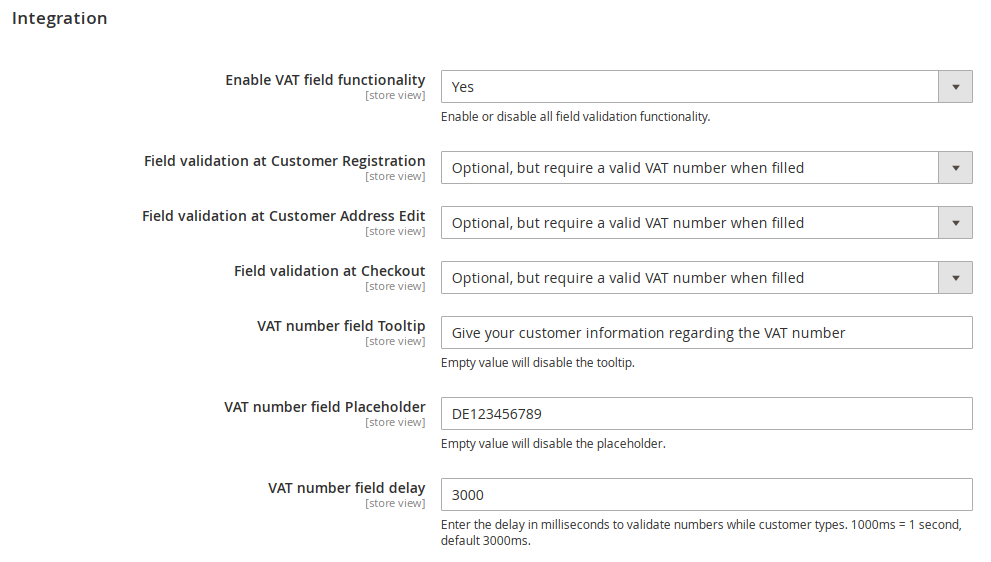 EU VAT Integration Settings