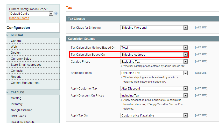 Tax configuration