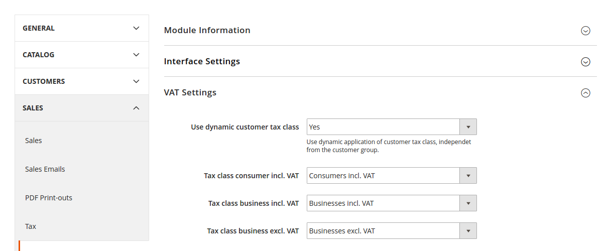 VAT settings