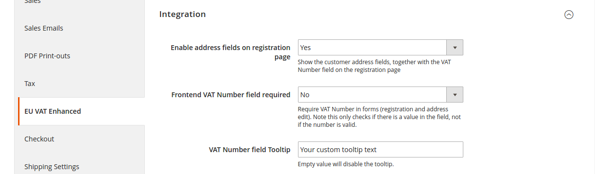 Integration settings
