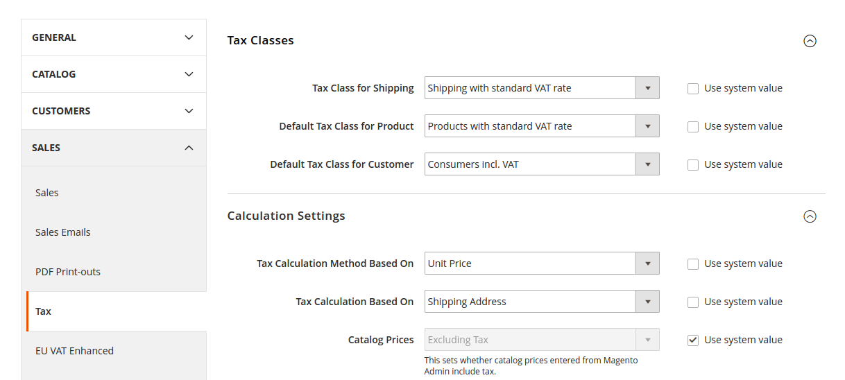 Tax configuration