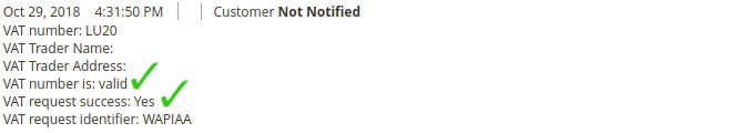 VAT number validation result as order comment