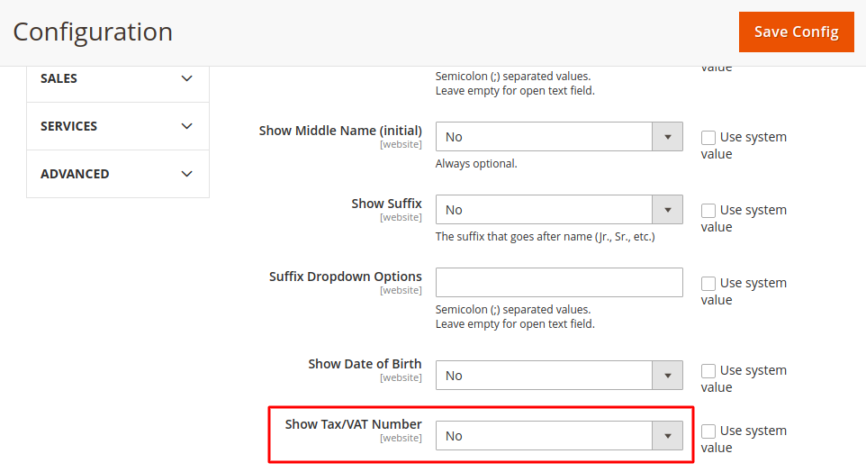 Disable Tax/VAT number field