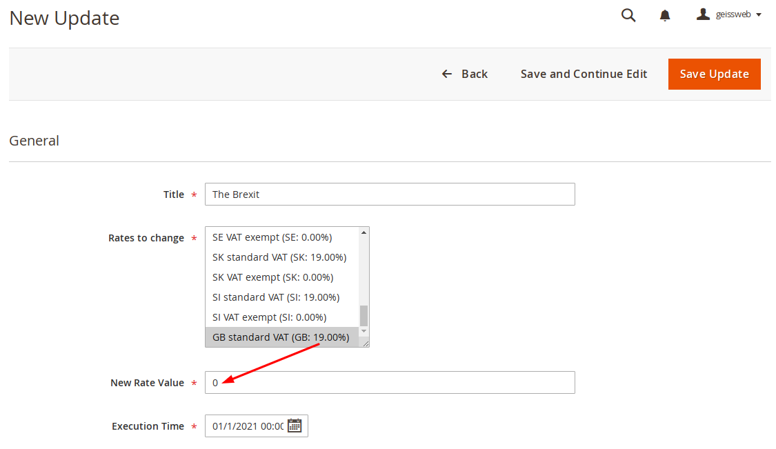 Create scheduled tax rate update