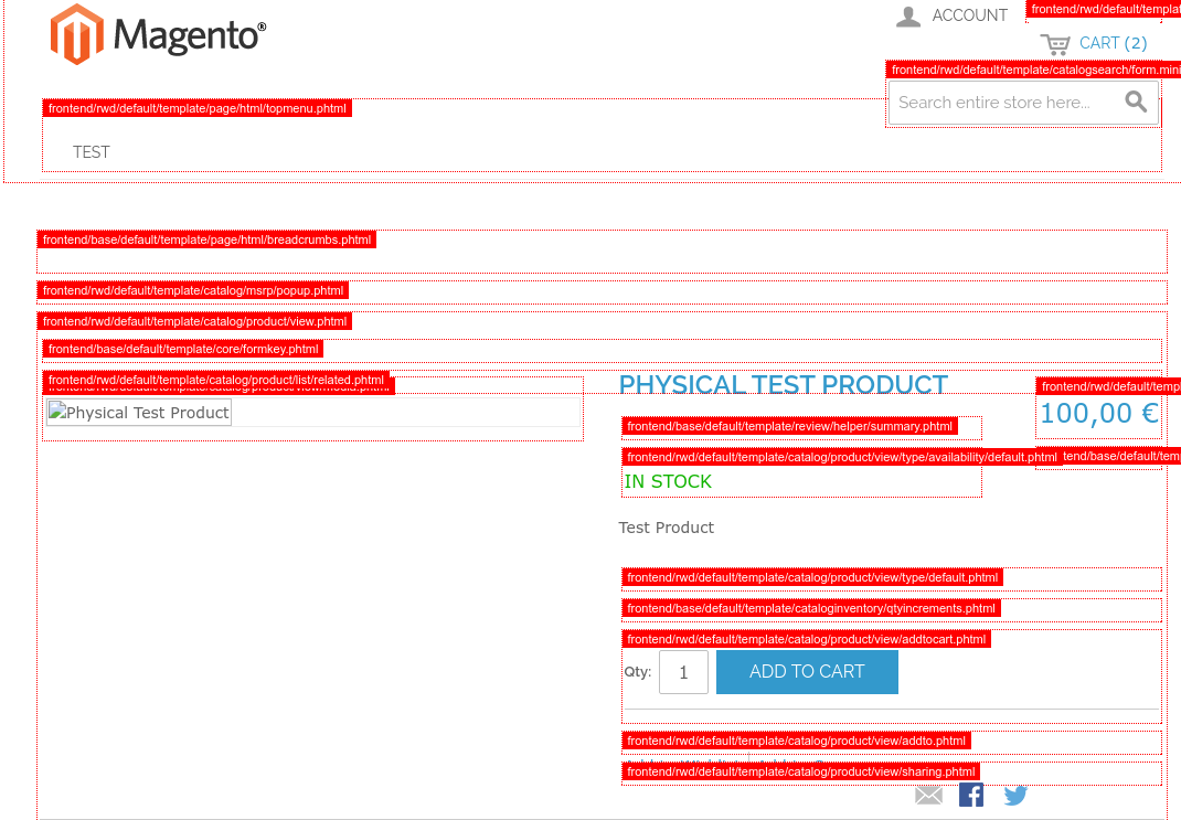 Die Vorlagen Pfadhinweise in Magento sind nun aktiviert