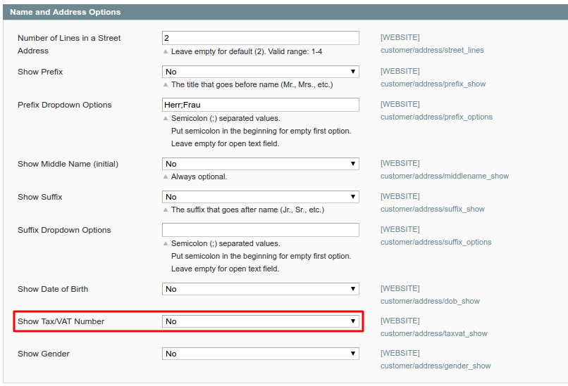 Disable Tax/VAT number field